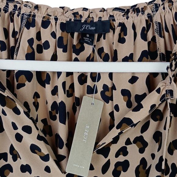 J.Crew SZ S Leopard Print Silk Flutter Sleeve Top In Mod Neutral NWT - Picture 4 of 8